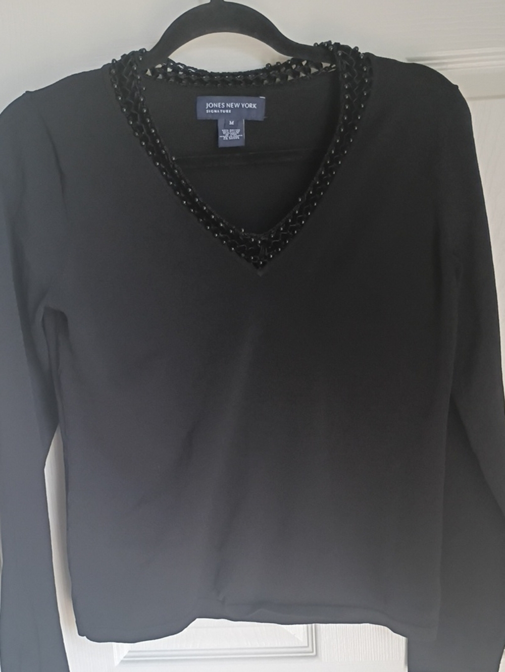 Jones New York Signature black long-sleeve sweater  beaded Neckline